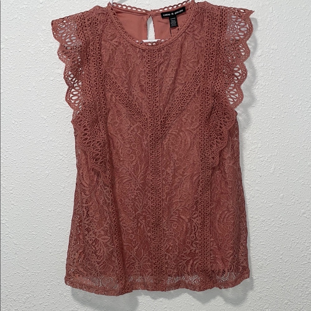 Cable & Gauge Pink Flutter Sleeve Ruffled Blouse